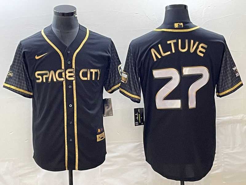 Mens Houston Astros #27 Jose Altuve Black City Connect Cool Base Stitched Baseball Jersey